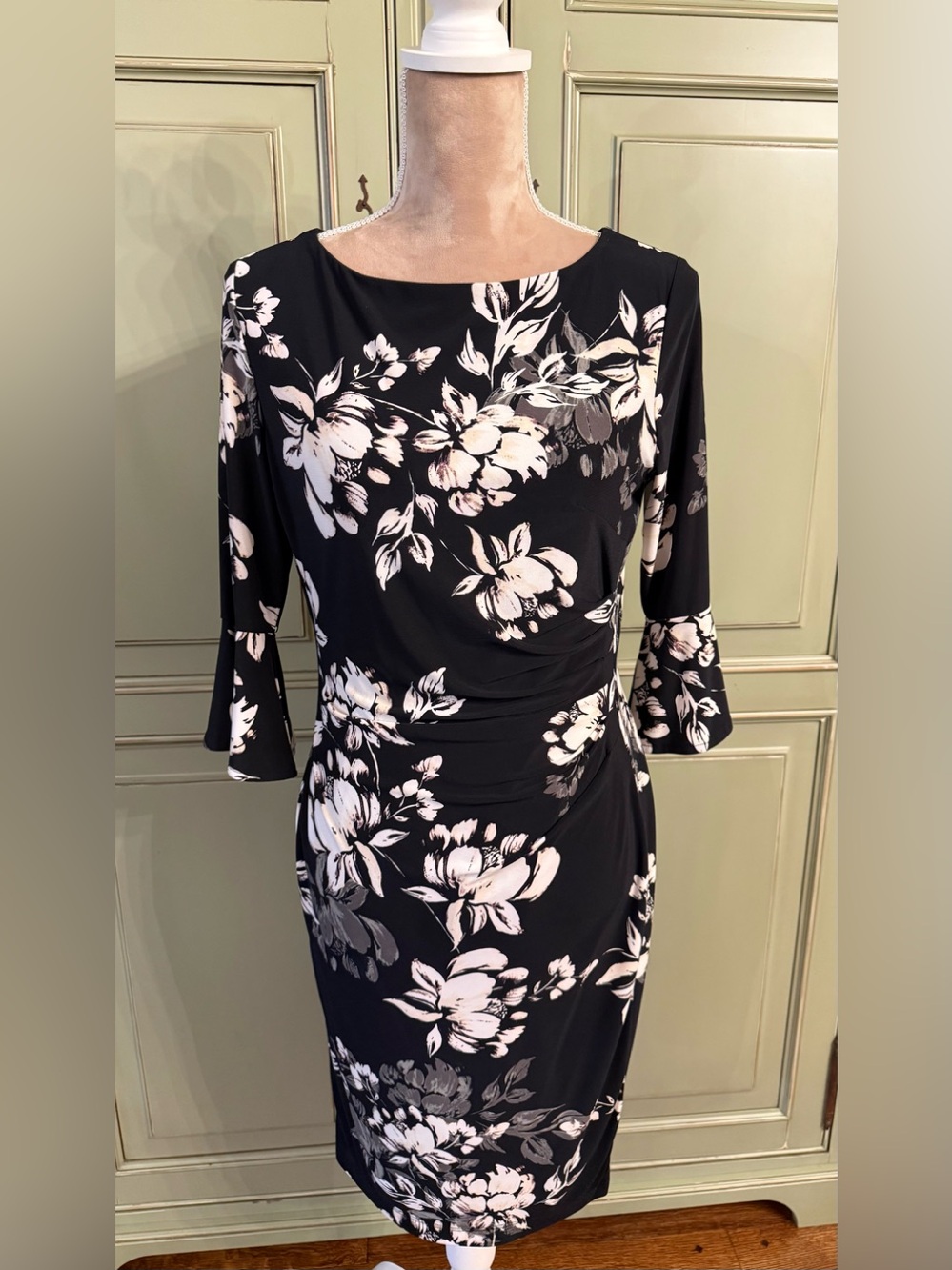 Anne Klein Black Floral Midi Dress